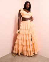 ASOS LUXE Curve beach tiered sheer maxi skirt and top set in