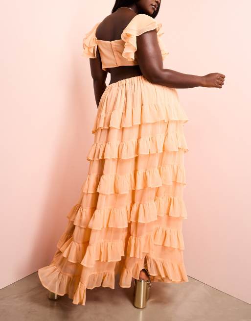 ワンピース Glow Sheer Layering Skirt Peach ASOS LUXE Curve beach tiered sheer maxi skirt in apricot