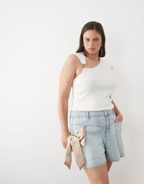 ASOS LUXE Curve - Blå flagrende shorts med høj talje og 3D-sløjfedetalje - view 1