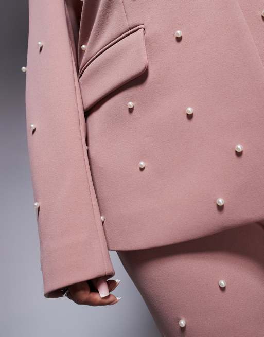 ASOS LUXE Curve - Blazer d'ensemble ajusté et orné de perles - Vieux rose, 2 de 4