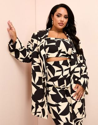 ASOS LUXE Curve co-ord oversized tailored blazer in black and white geometric print - ASOS Price Checker