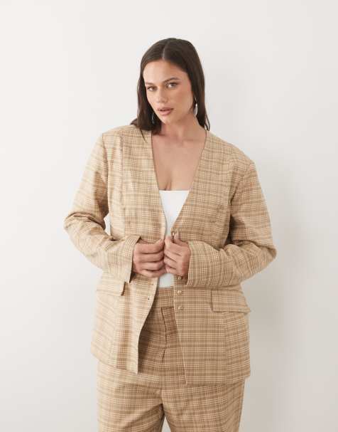 ASOS LUXE Curve - Blazer stretto in vita a quadri in coordinato - view 1