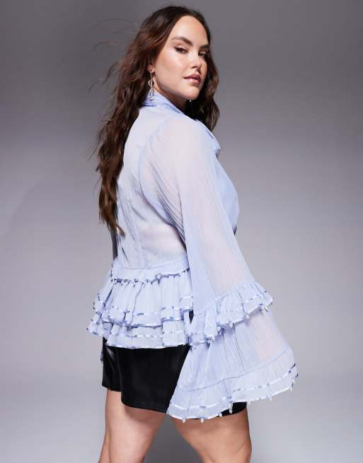 ASOS LUXE Curve - Blouse ornée de perles en mousseline - Bleu, 2 de 4