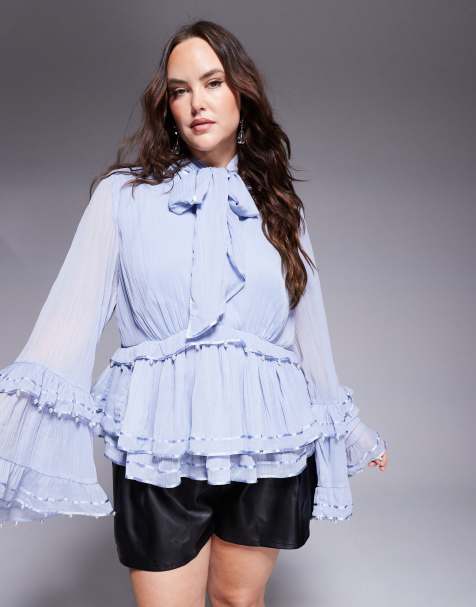 ASOS LUXE Curve - Blouse van chiffon met parelversiering in blauw - view 1