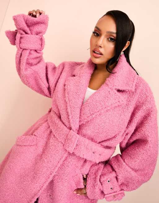 ASOS LUXE Curve borg long line trench coat with belted waist in pink ASOS