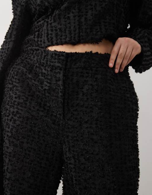 ASOS LUXE Curve boucle barrel leg  trouser set in black, 3 of 5