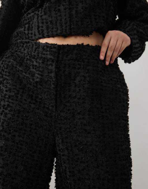 ASOS LUXE Curve boucle barrel leg  trouser set in black, 5 of 5