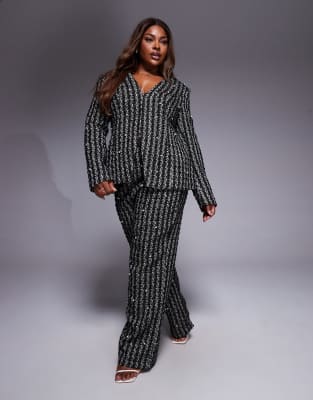 ASOS LUXE Curve - Bouclé-Hose in Schwarz mit Perlenverzierung, Kombiteil