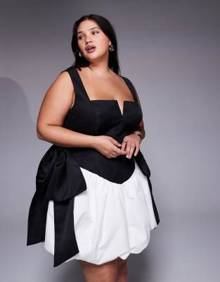 Asos Luxe Structured Mini Bow Dress With Bubble Hem In Black