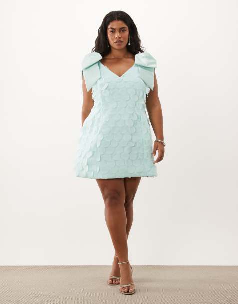 ASOS LUXE Curve bow shoulder disc mini dress in blue - view 1