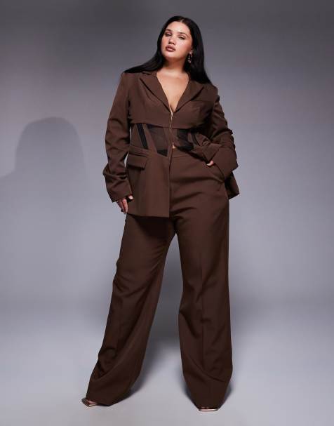 ASOS LUXE Curve – Bruna, raka byxor, del av set - view 1