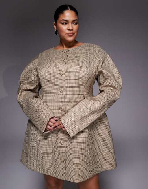 ASOS LUXE Curve – Brunrutig, skulpterande miniklänning med knäppning och cocoon-ärmar, 2 av 4