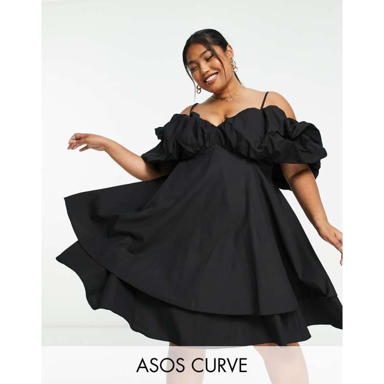 ASOS LUXE Curve bubble bardot mini dress in black | ASOS