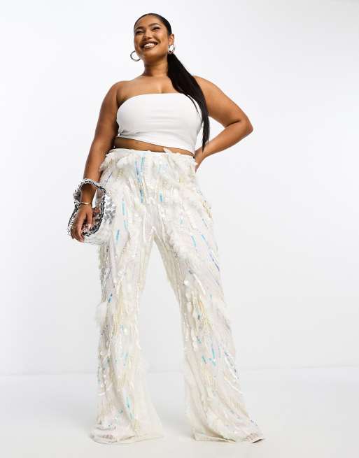 ASOS LUXE Curve butterfly embellished pants in white