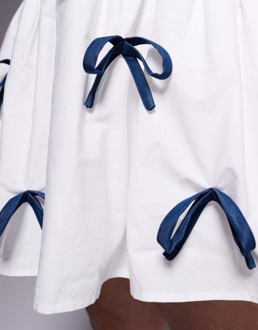 ASOS LUXE Curve chambray mini dress with bow detail and contrast poplin skirt in blue