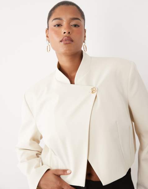 ASOS LUXE Curve - chaqueta corta de corte boxy con cuello corto y cierre delantero cruzado con ribete estilo años 80 - view 1