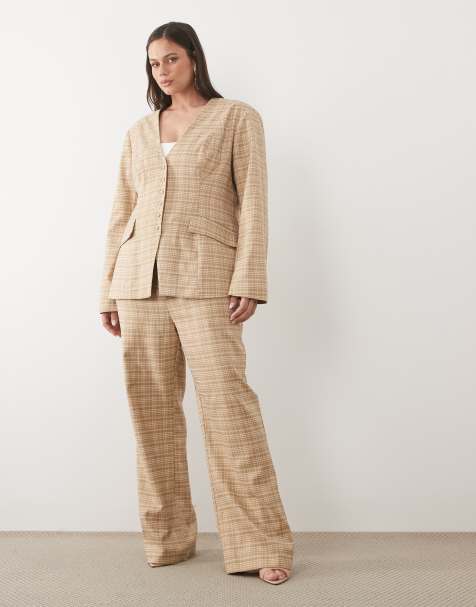ASOS LUXE Curve cinched waist blazer and tailored pants set in plaid - view 1