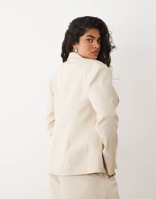 ASOS LUXE Curve cinched waisted tailored blazer with button detail in cream - part of a set, 3 of 4