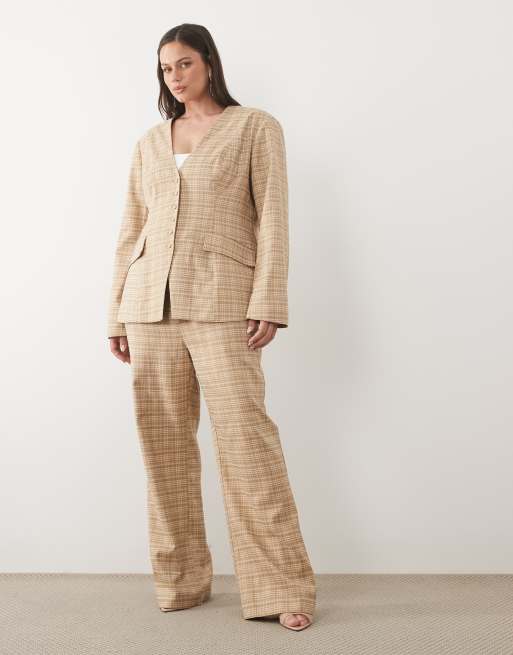 ASOS LUXE Curve co-ord check cinched waist blazer, 2 of 4