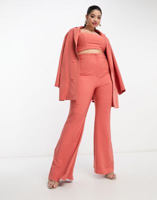 ASOS LUXE Curve co-ord flared suit trouser in cinnamon