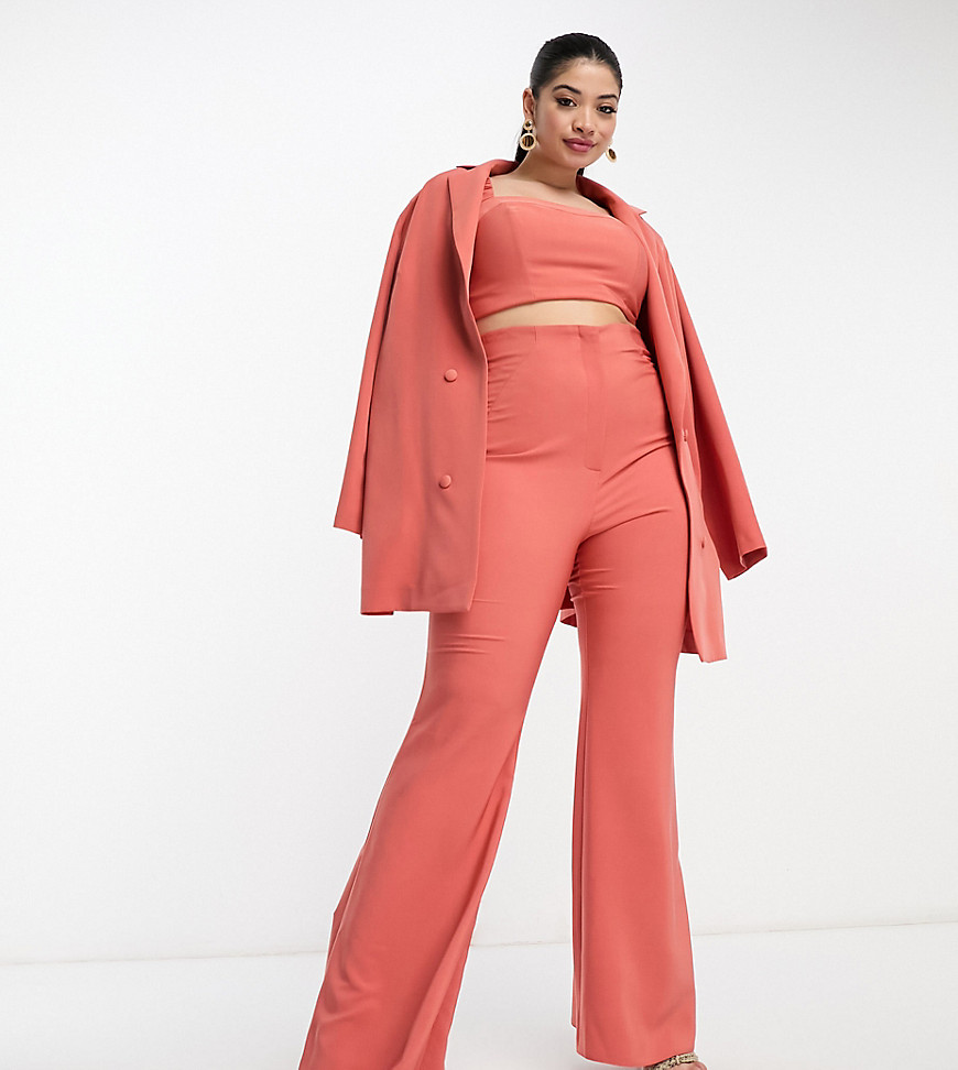 ASOS LUXE Curve co-ord flared suit trouser in cinnamon-Orange