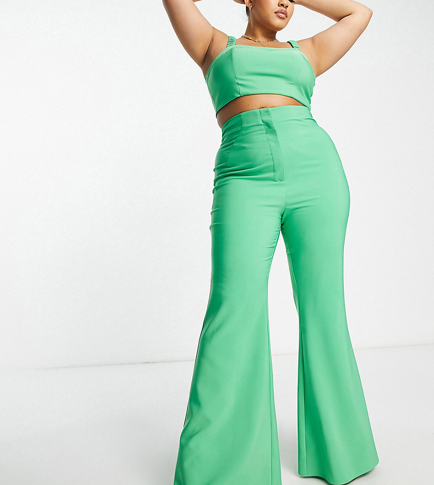 ASOS LUXE Curve co-ord flared suit trousers in green