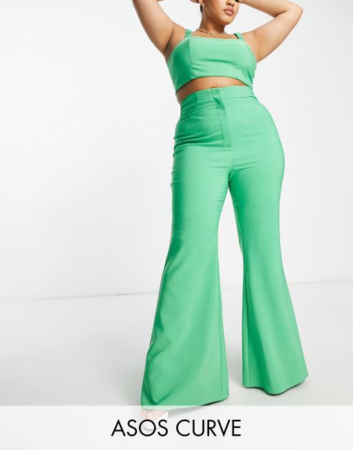 Asos Luxe Curve Co Ord Flared Suit Trousers In Green Asos