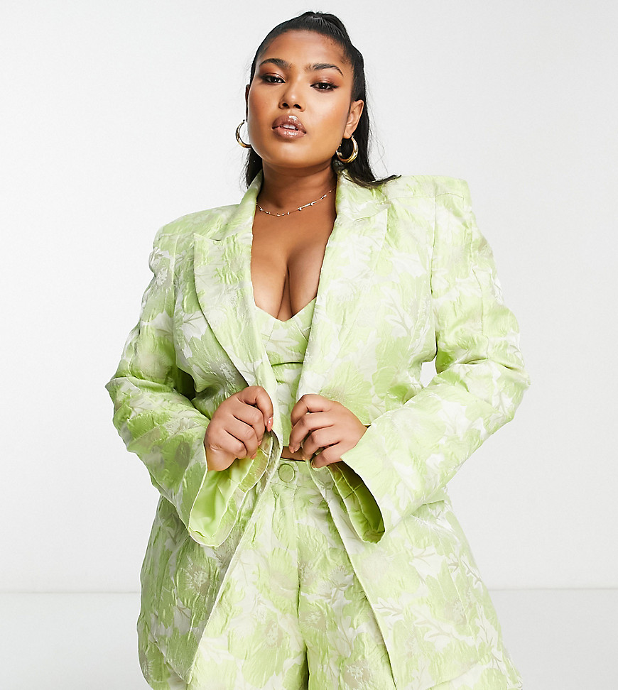 ASOS LUXE Curve co-ord jacquard blazer with shoulder pads in green