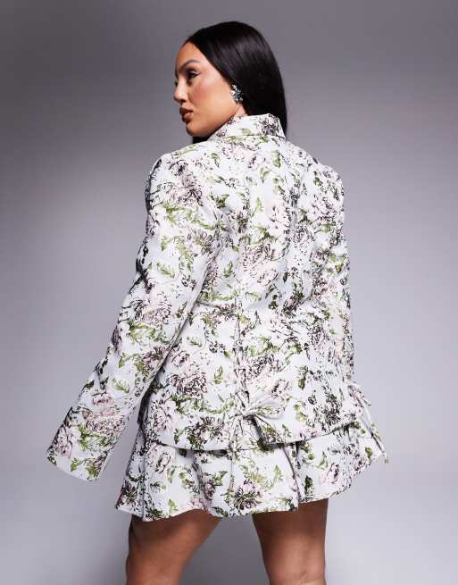 ASOS LUXE Curve co-ord jacquard lace up blazer in vintage floral, 2 of 4