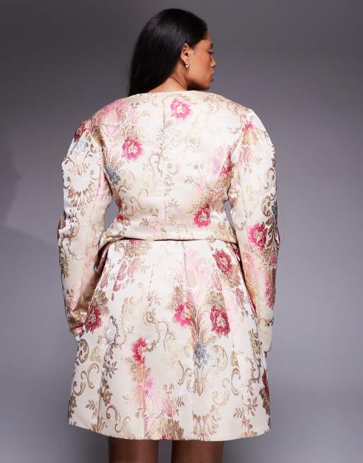 ASOS LUXE Curve co-ord jacquard mini skirt in white floral, 4 of 5