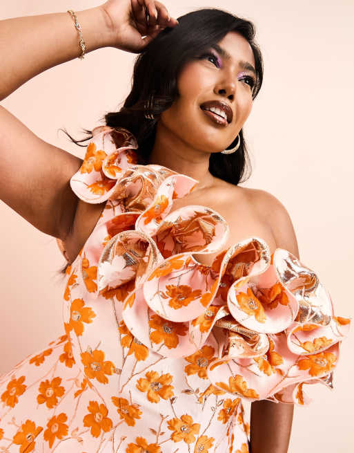 Asos orange floral dress best sale