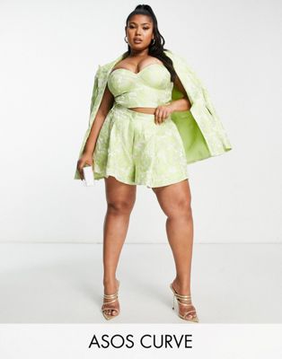 ASOS LUXE Curve co-ord jacquard short in lime green