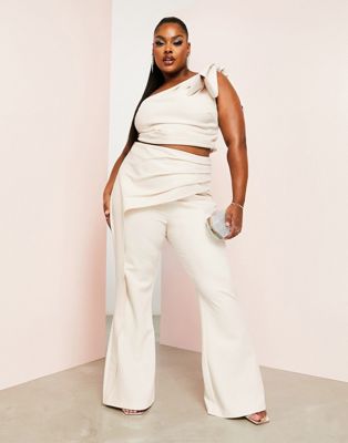 ASOS LUXE Curve co-ord kickflare trouser with drape detail in ivory | ASOS