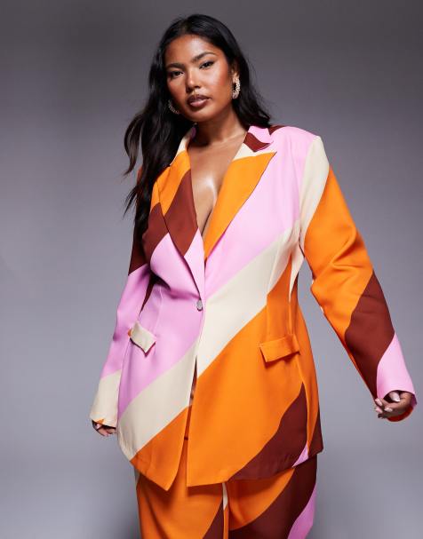 ASOS LUXE Curve co-ord single breasted tailored suit blazer in striped print - view 1
