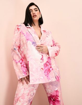 ASOS LUXE Curve co-ord suit blazer in pink floral print