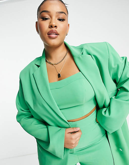 Womens Clothing Suits Skirt suits ASOS Cotton Asos Design Curve Co-ord Cropped Shrug Top in Green 