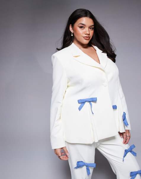 ASOS LUXE Curve co-ord  tailored blazer with denim bows in cream - view 1