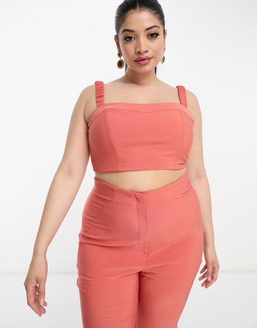 High waisted pants and crop top on sale set plus size