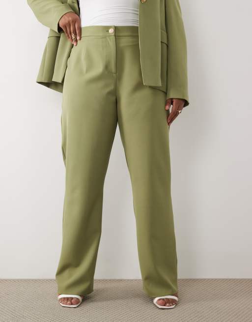 ASOS LUXE Curve co-ord tailored suit pants in olive, 2 of 5