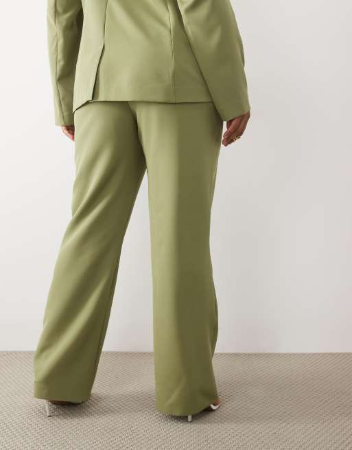 ASOS LUXE Curve co-ord tailored suit pants in olive, 4 of 5