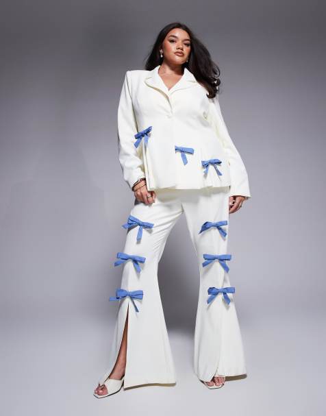 ASOS LUXE Curve co-ord tailored trouser with denim bows in cream - view 1