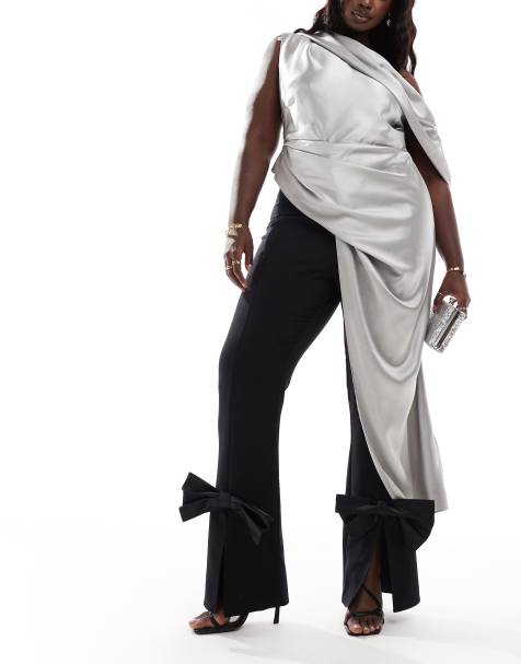 ASOS LUXE Curve co-ord tailored trouser with satin bow in black