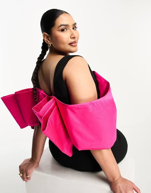 ASOS LUXE Curve contrast dramatic sleeve kick flare jumpsuit in black, 2 of 4