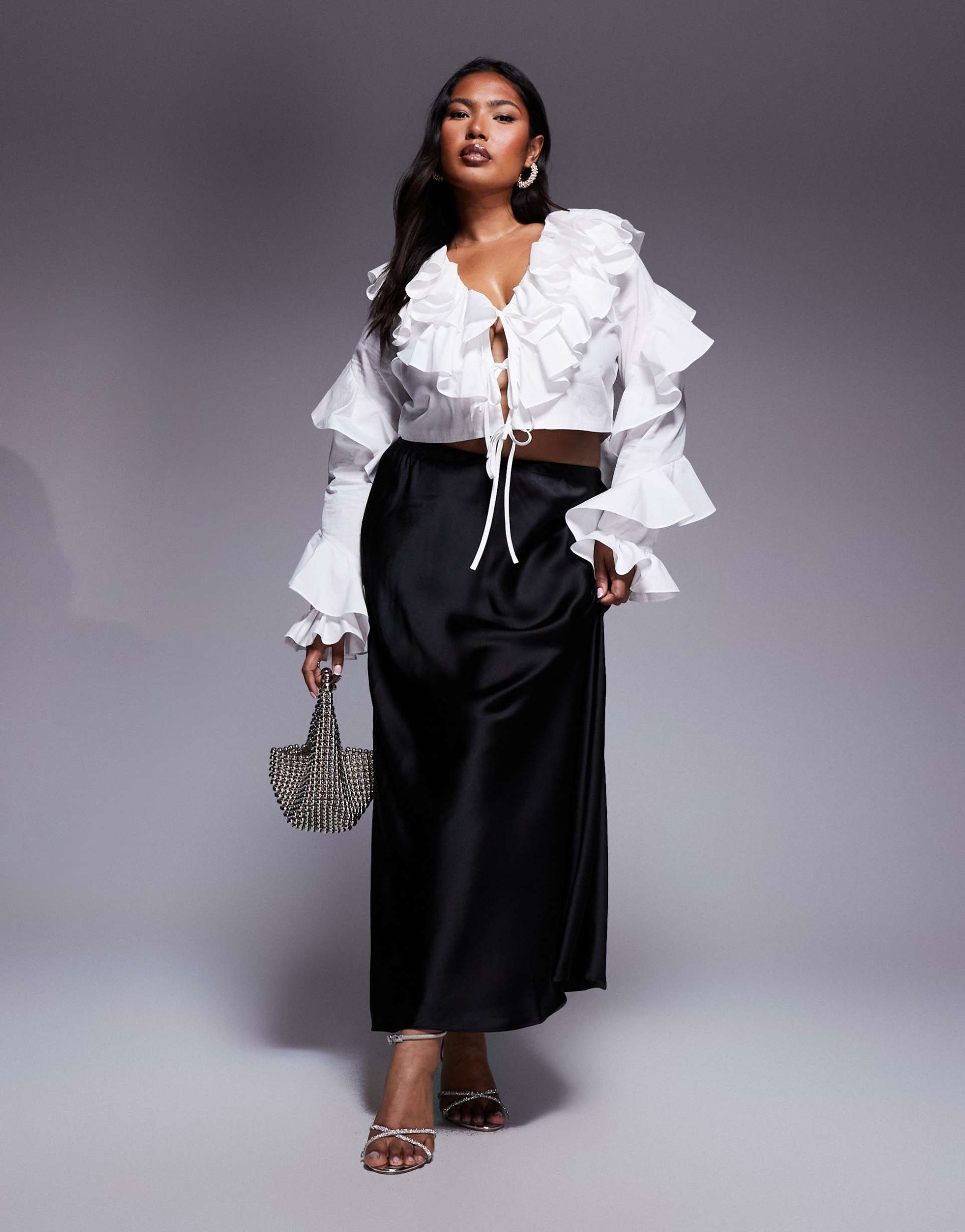 asos luxe curve cotton poplin exaggerated ruffle blouse in white