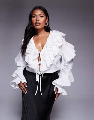 Asos Luxe Curve Cotton Poplin Exaggerated Ruffle Blouse