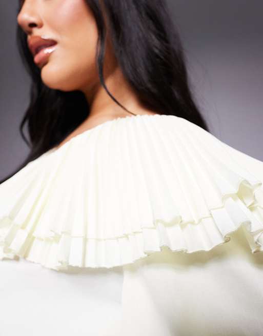 ASOS LUXE Curve cotton poplin pleated over-sized blouse in buttermilk