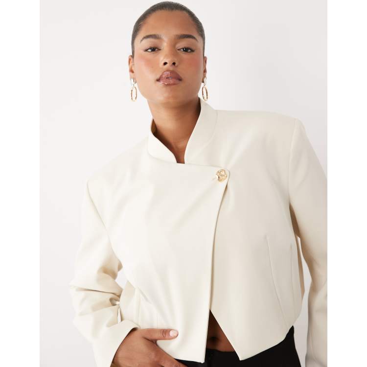 ASOS LUXE Curve cropped boxy jacket with short collar and 80s wrap