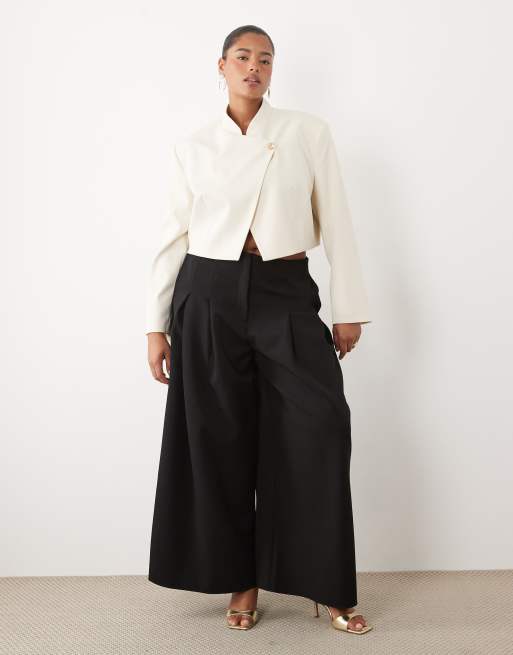 ASOS LUXE Curve cropped boxy jacket with short collar and 80s wrap over trim front opening, 2 of 4