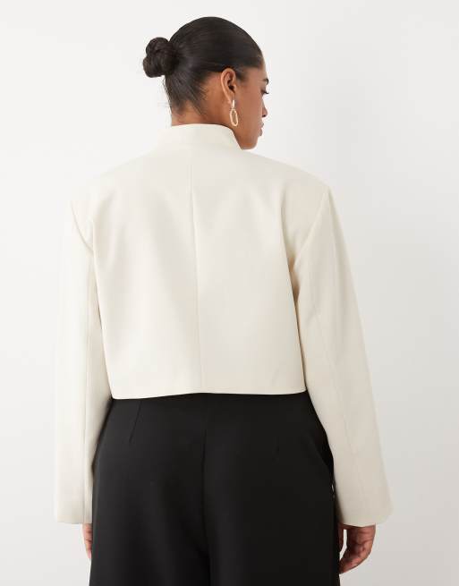 ASOS LUXE Curve cropped boxy jacket with short collar and 80s wrap over trim front opening, 4 of 4