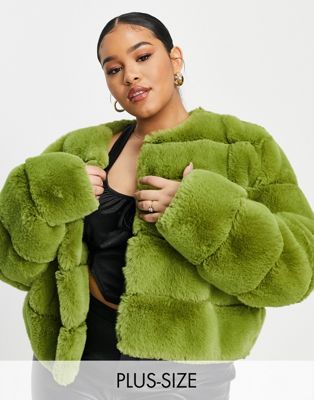 ASOS LUXE Curve cropped faux fur jacket in chartreuse